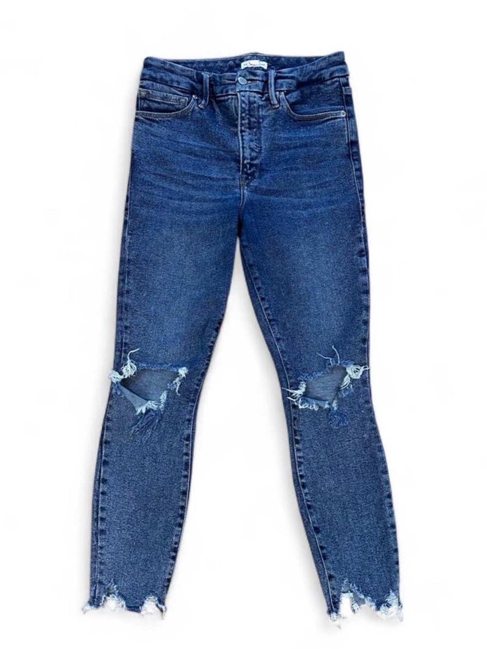 Good American Good Waist Chewed Hem Jeans size 2 size 26 Distressed Women’s